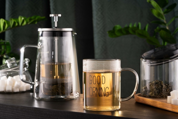 ARDESTO Mug Set with handles Good Morning, 420ml, 2pcs, borosilicate glass, transparent AR2642BMR