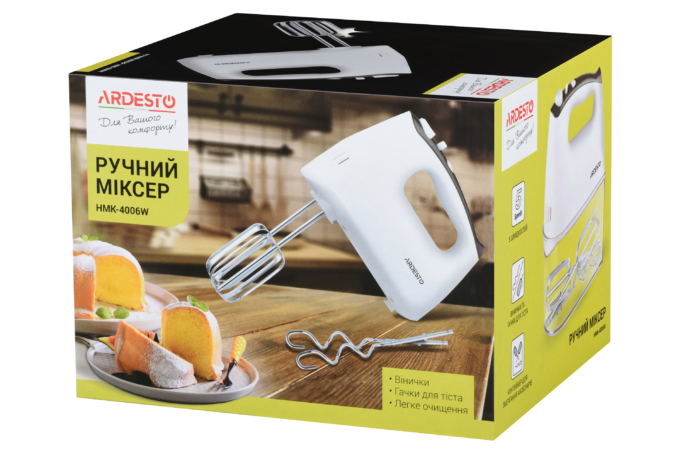 ARDESTO hand mixer 400W, nozzles-4 beaters, turbo mode, white