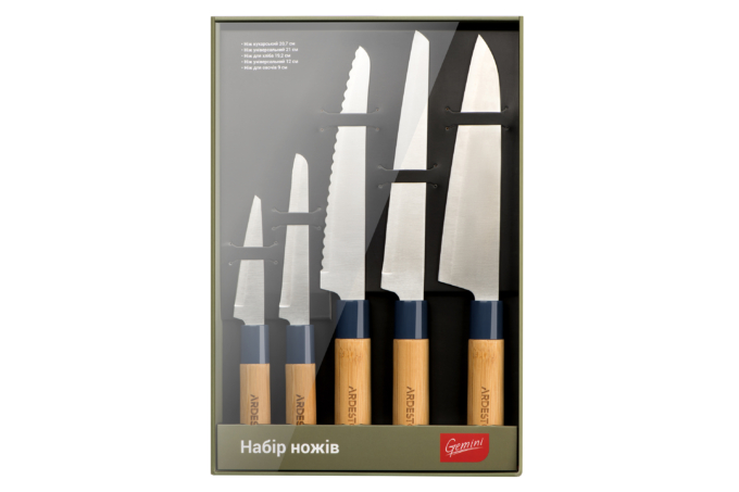 ARDESTO Knife set Gemini 5 pcs, bamboo, stainless steel