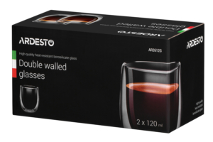 ARDESTO Cup set for americano, double walled, 120 ml, H 7.5 cm, 2 pcs, borosilicate glass