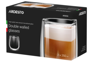 ARDESTO Double wall borosilicate glass mug set, 250 ml, 2 pcs