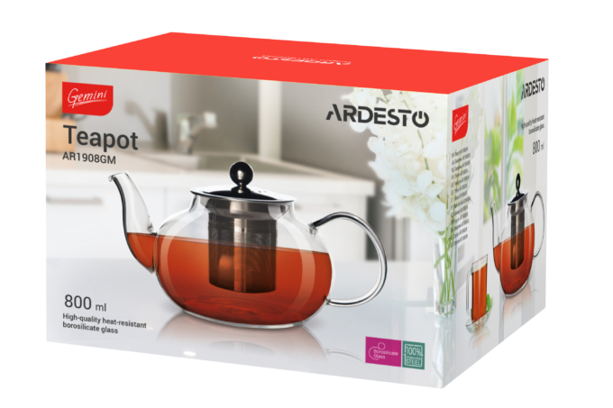 ARDESTO Gemini Teapot[Заварник Gemini Roma, 800 мл, боросилікатне скло, нержавіюча сталь]