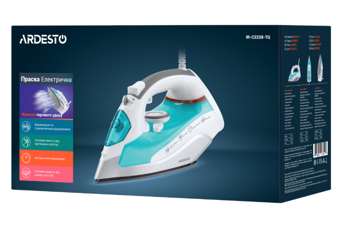 ARDESTO Iron IR-C2228-TQ, 2200W, 280ml, steam boost, ceramic soleplate, blue