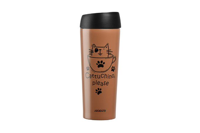 ARDESTO Travel mug Coffee time Cat 450 ml, s/s, mocha