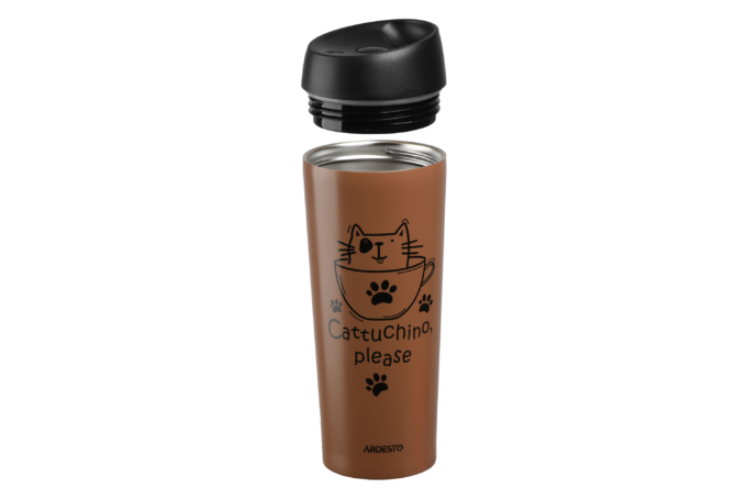 ARDESTO Travel mug Coffee time Cat 450 ml, s/s, mocha