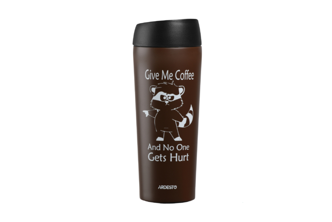 ARDESTO Travel mug Coffee time Raccoon 450 ml, s/s, brown