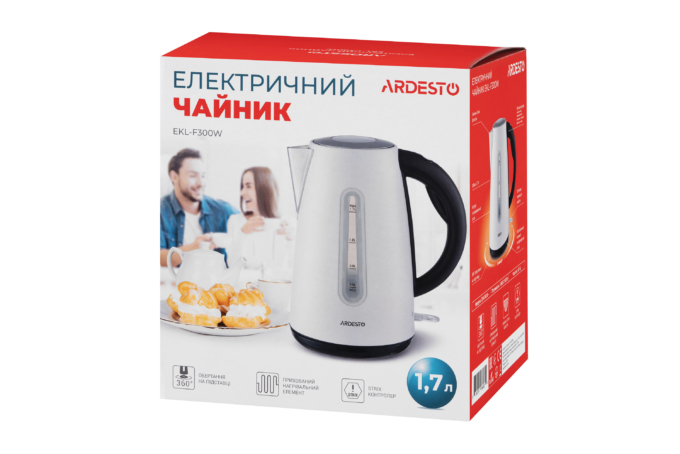 ARDESTO electric kettle, 1.7L, metal, Strix, white