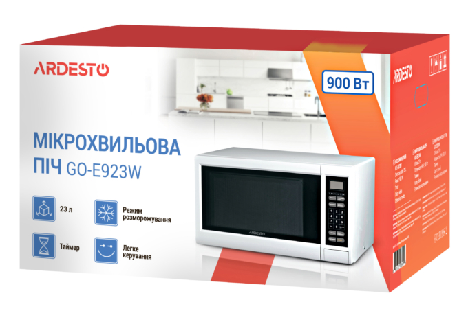 ARDESTO Microwave oven, 23L, electronic control, 900W, display, button opening, white