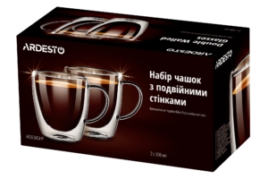 ARDESTO Набір чашок з ручками з подвійними стінками, 300 мл, H 10,5 см, 2 од., боросилікатне скло