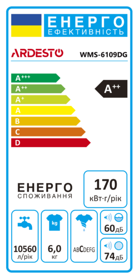 ARDESTO Стиральная машина фронтальная, 6кг, 1000, А++, 45см, дисплей, серый