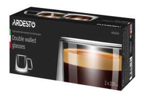 ARDESTO Double wall borosilicate glass mug set, 200 ml, 2 pcs