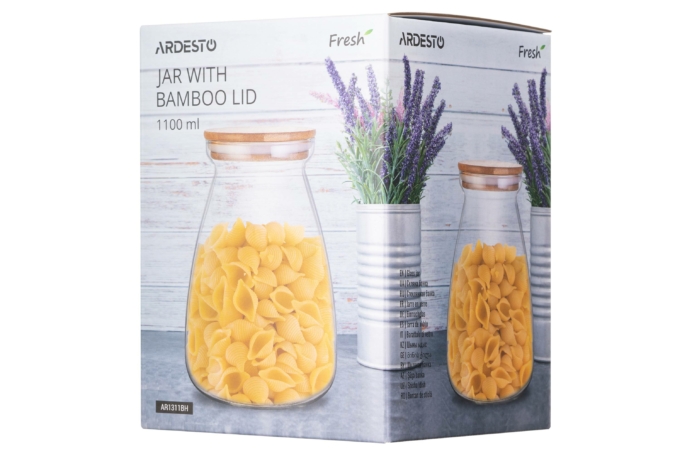 ARDESTO Jar Fresh Hourglass 1100 ml, glass, bamboo