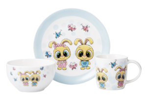 ARDESTO Set of children’s dishes Bunnies, 3pcs, new bone china