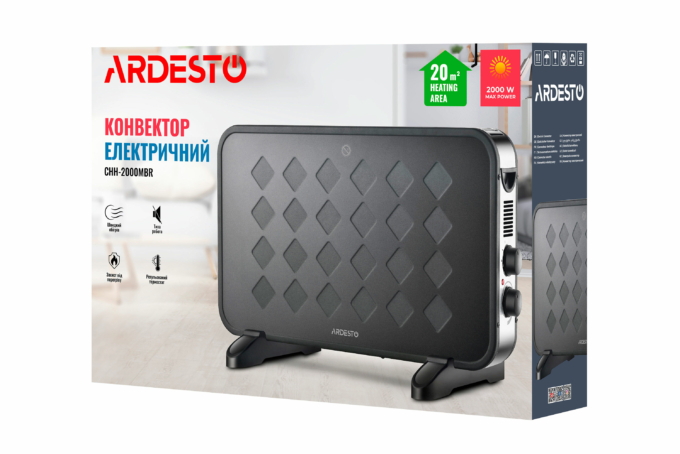 ARDESTO Конвектор, 20м2, 2000Вт, мех. упр-ння, відкритий нагрів. елемент, чорний