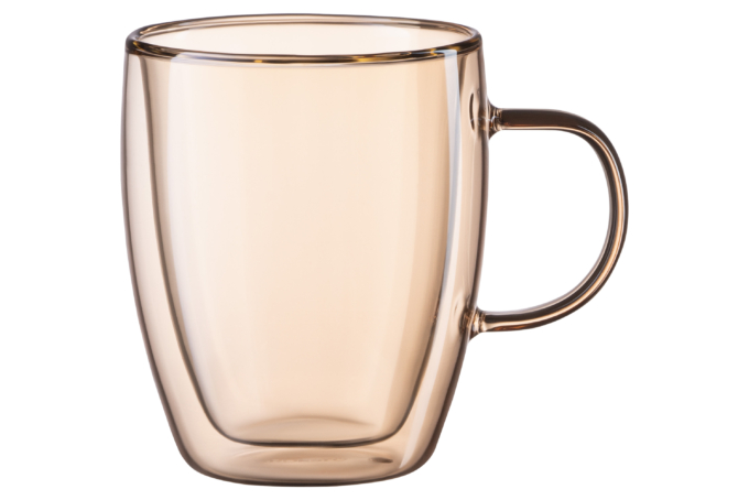 ARDESTO Double wall borosilicate glass mug set Golden Moon, 270 ml, 2 pcs, with handles