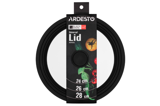 ARDESTO Universal lid Black Mars Smart 24/26/28 cm, glass, silicone