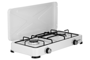 ARDESTO Gas Cooktop GTC-NS2012W, gas type LPG, 2 alum. burners, enamel body, painted grid, top lid, color: white