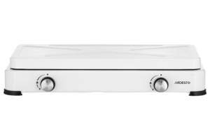 ARDESTO Gas Cooktop GTC-NS2012W, gas type LPG, 2 alum. burners, enamel body, painted grid, top lid, color: white