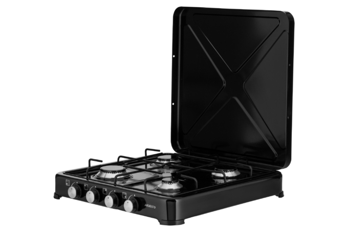 ARDESTO Gas Cooktop GTC-NS4014B, gas type LPG, 4 alum. burners, enamel body, painted grid, top lid, color: black