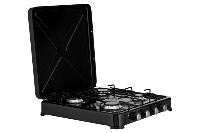 ARDESTO Gas Cooktop GTC-NS4014B, gas type LPG, 4 alum. burners, enamel body, painted grid, top lid, color: black