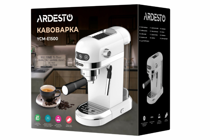 ARDESTO coffe maker carob YCM-E1500, 1.4L, ground, hand capuchino maker, cup warmer, white