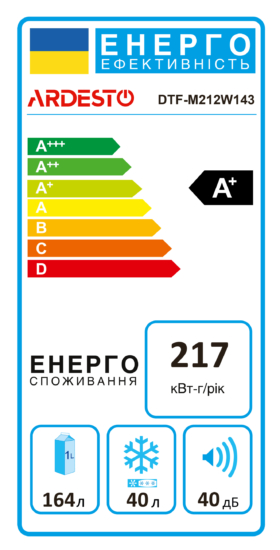 ARDESTO Холодильник с верхн. мороз., 143×55х55, холод.отд.-164л, мороз.отд.-40л, 2дв., А+, ST, белый