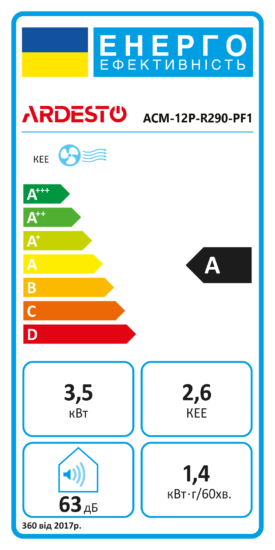 ARDESTO Кондиционер мобильный ACM-12P-R290-PF1, 35 м2, R290