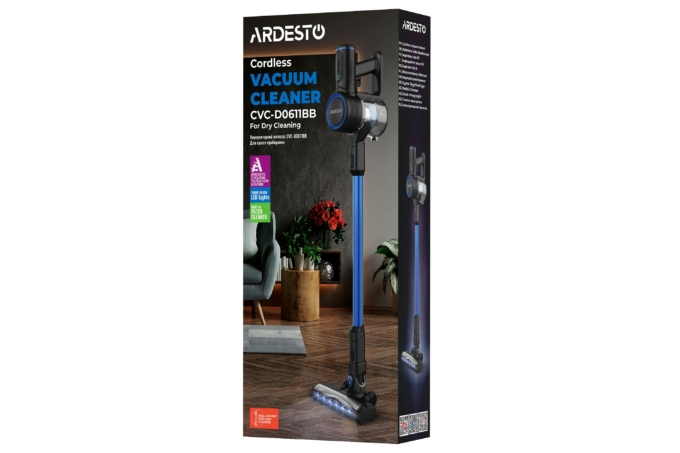 ARDESTO Cordless VC, 32W, dust cont -0.6L, battery operation up to 60min, HEPA, black with blue