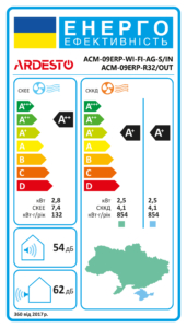 ARDESTO Кондиціонер ACM-09ERP-R32-WI-FI-AG-S, 25 м2, ERP інвертор, A++/A+, до -20°С, Wi-Fi, R32, білий