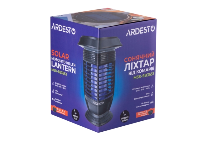 ARDESTO mosquito killer lantern, 5W, 14 hours oper. time, 6000-6500K, solar powered, battery cap. 2000 mAh, USB-C/USB-A, black