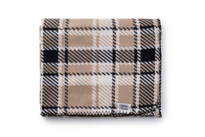 ARDESTO Fleece blanket, 130×160 cm, brown plaid, 100% polyester