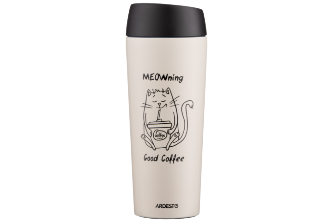 ARDESTO Travel mug Coffee Time Meowning 450 ml, s/s, beige