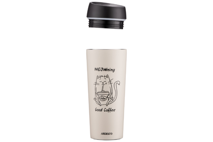 ARDESTO Travel mug Coffee Time Meowning 450 ml, s/s, beige