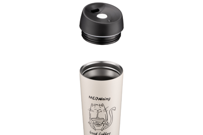 ARDESTO Travel mug Coffee Time Meowning 450 ml, s/s, beige