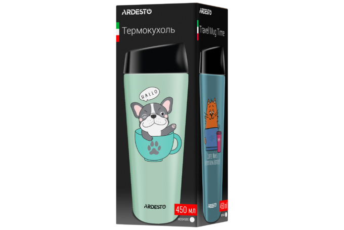 ARDESTO Travel mug Coffee Time Meowning 450 ml, s/s, beige