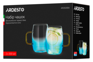 ARDESTO Borosilicate glass mug set Blue Atlantic, 300 ml, 2 pcs