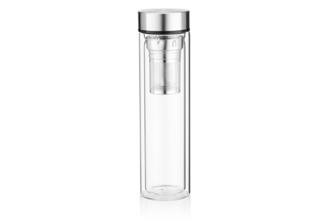 ARDESTO Glass thermos with double walls, 450 ml, borosilicate glass, stainless steel