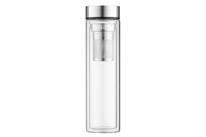 ARDESTO Glass thermos with double walls, 450 ml, borosilicate glass, stainless steel