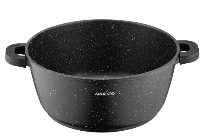 ARDESTO Casserole Gemini Anzio, glass lid, 28 cm, black marble, aluminum