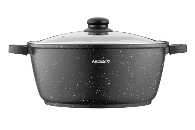 ARDESTO Casserole Gemini Anzio, glass lid, 28 cm, black marble, aluminum