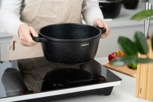 ARDESTO Casserole Gemini Anzio, glass lid, 28 cm, black marble, aluminum