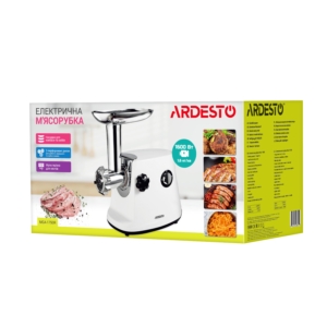 ARDESTO Meat grinder, 1600W, prod.-1.6kg/min, 3 cutting plates+for sausag.plates, 3 vegetable slicer, plastik, white-silver