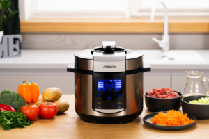 ARDESTO multicooker-pressure cooker MPC-P225, 900W, bowl-5L, electronic control, recipes book, inox+plastic, silver