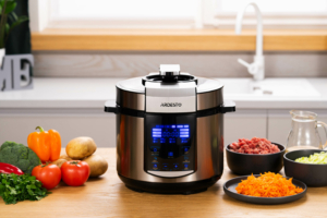 ARDESTO multicooker-pressure cooker MPC-P225, 900W, bowl-5L, electronic control, recipes book, inox+plastic, silver