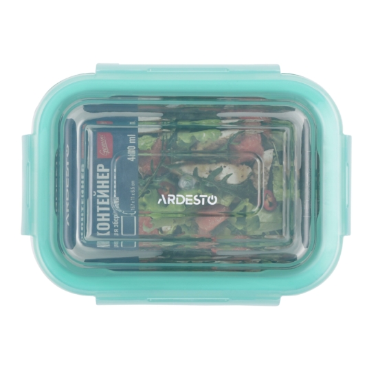 ARDESTO Food storage container Gemini 0.4l, borosilicate glass, plastic, rectangular, transparent, blue