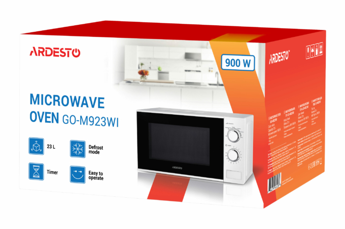 ARDESTO Microwave oven, 23L, mechanical control, 900W, button opening, white