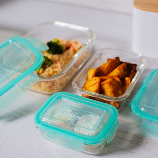 ARDESTO Food storage container Gemini 0.4l, borosilicate glass, plastic, rectangular, transparent, blue