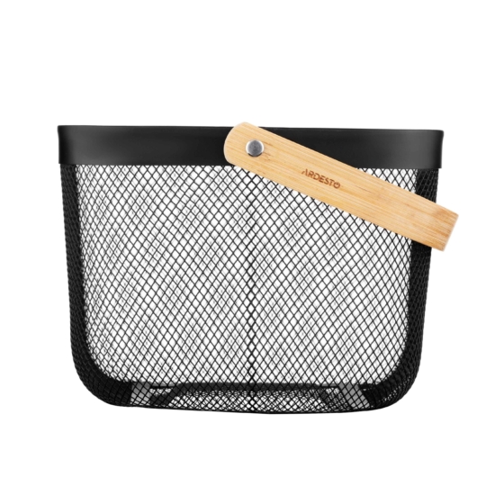 ARDESTO Basket with handle Midori 25х24.5х18cm, metal, bamboo, black