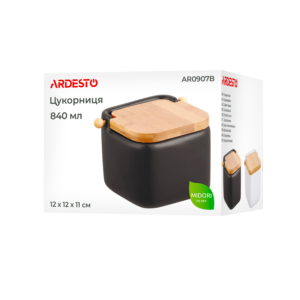 ARDESTO Цукорниця Midori 12х12х11см, 840мл, кераміка, бамбук, чорна