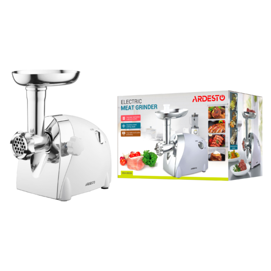 ARDESTO Meat grinder, 2000W, prod.-1.9kg/min, 3 cutting plates+for sausag.plates, 3 vegetable slicer, plastik, black-silver